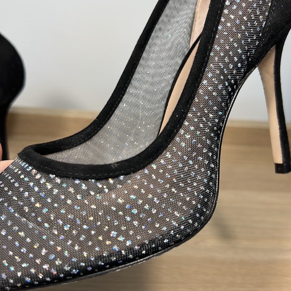 Worn twice Stuart Weitzman Tasha 100 mesh suede pointed sparkle heels 8.5 box - Picture 13 of 15